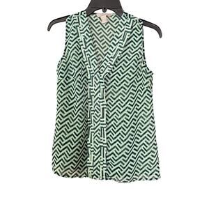 Banana Republic sleeveless women’s xs blouse sheer green pattern blouse